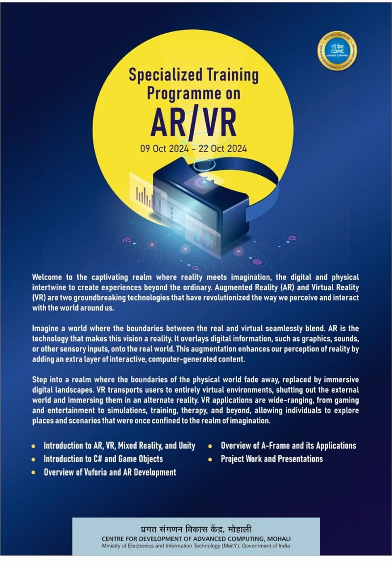 Programa de formación especializada de ITEC en AR/VR en C-DAC Mohali